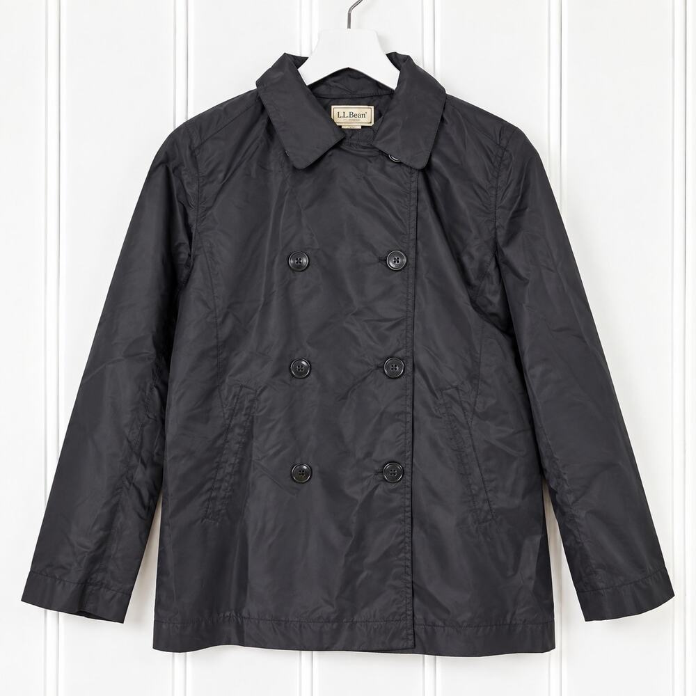 J.Crew Black Nylon Rain Jacket Womens Small Double Breasted Lightweight Coat